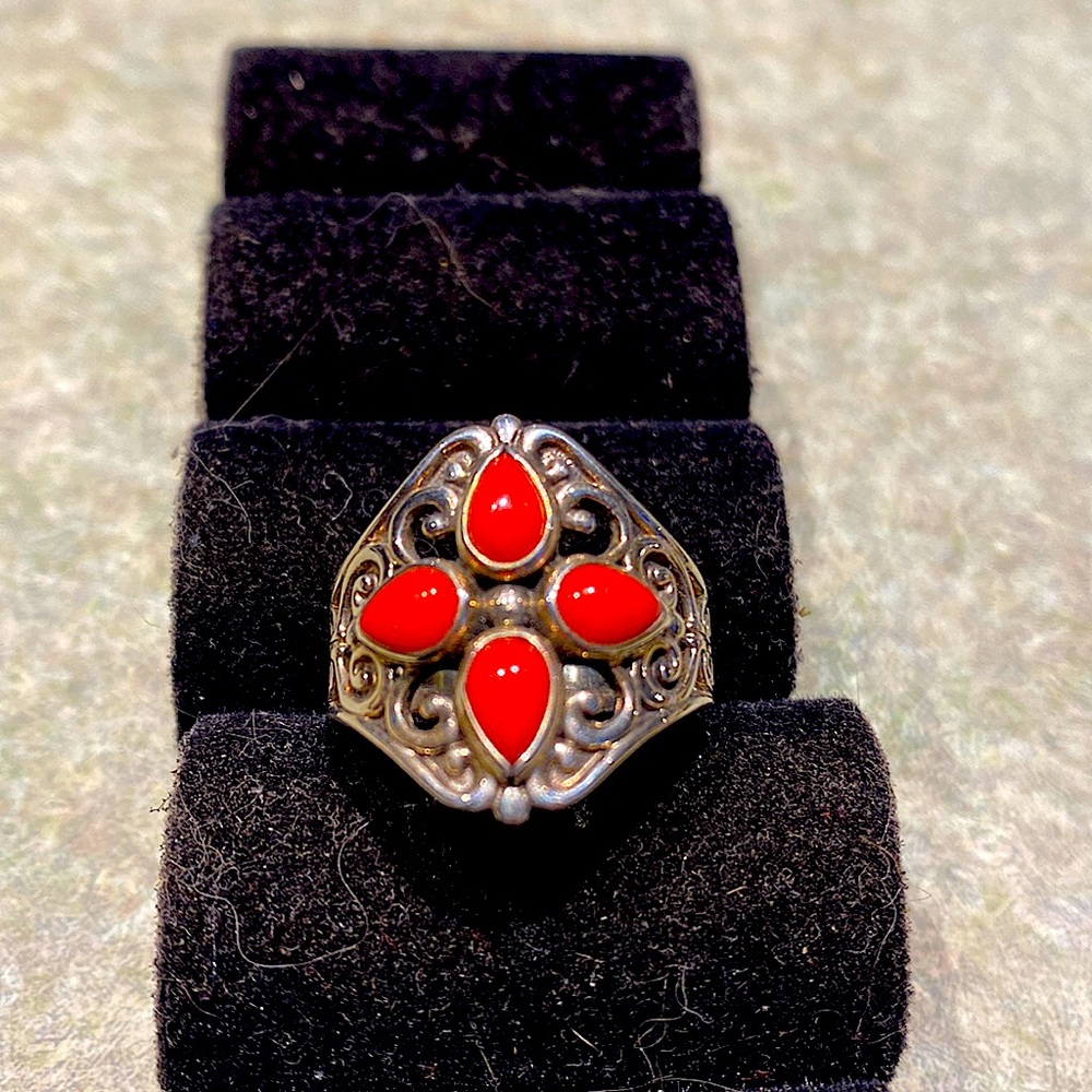 Beautiful Southwestern Sterling Red Coral Ring